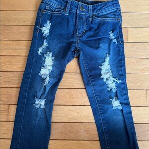 Kids Joe's Jeans Ripped Stretchy Blue Denim with Contrast Stitching